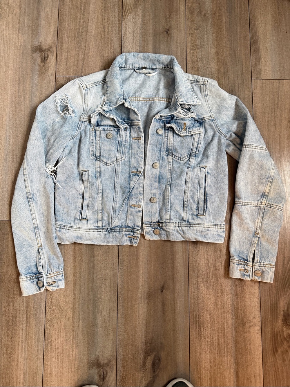 Free People Light Wash Distressed Jean Jacket